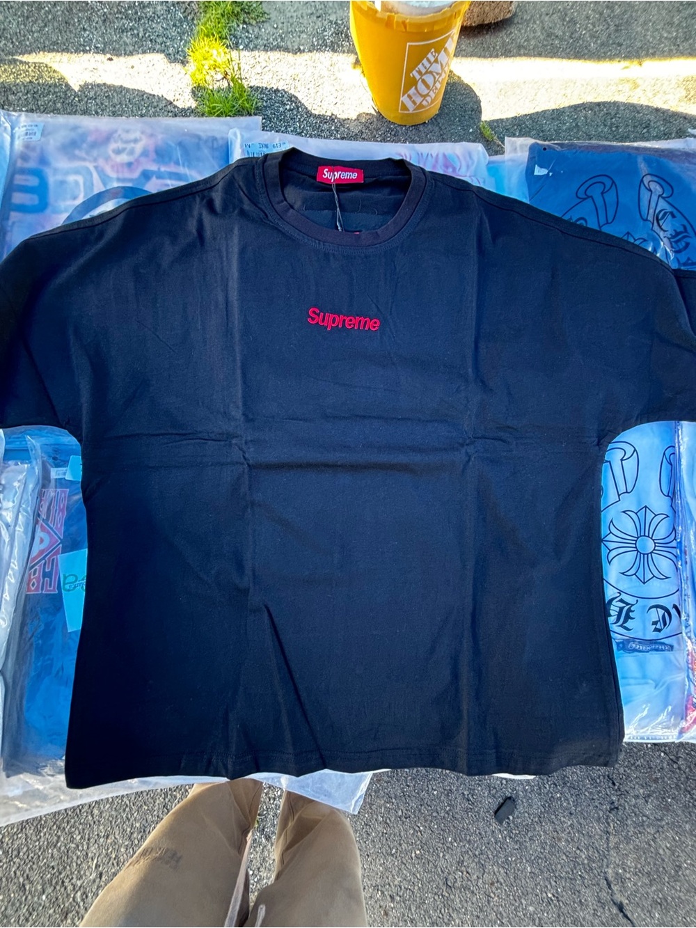 Supreme Black Tee with Red Script Logo
